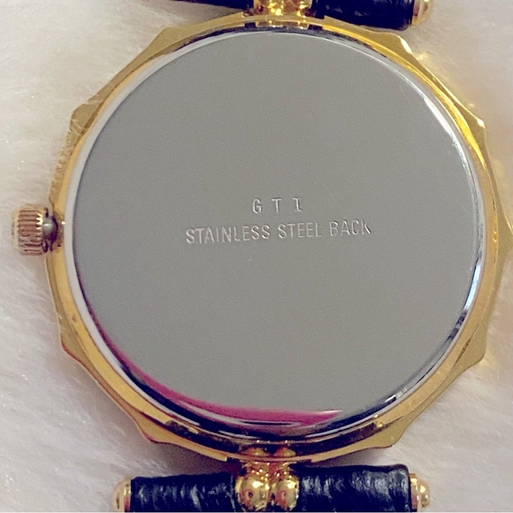 NWT ADOLFO Genuine Leather Quartz Analog Women's Watch In Black/Hold Hardware - Picture 10 of 10